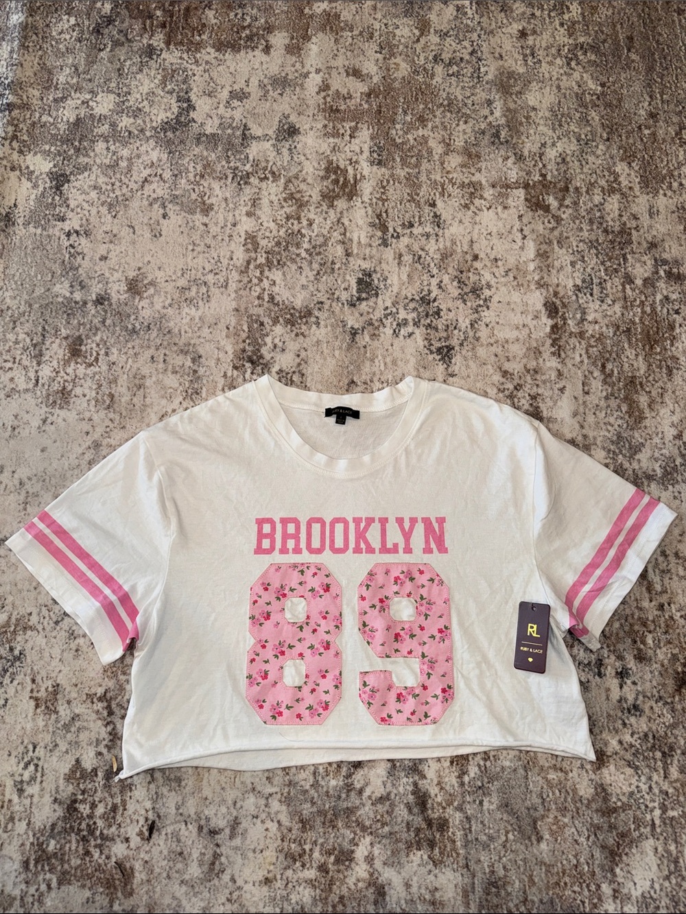 White & Pink Cropped Tee